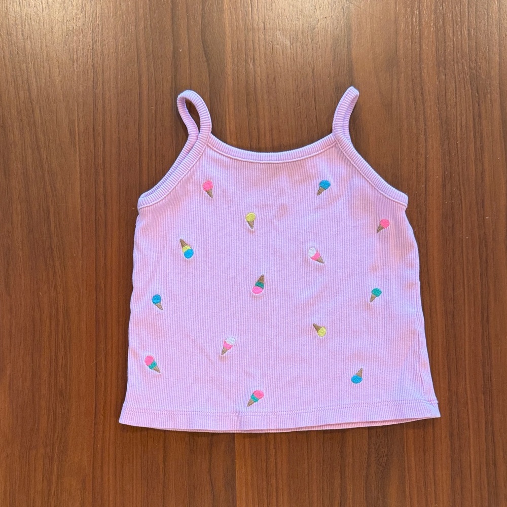 Zara Pink Tank Top with Multicolor Ice Cream Embroidery